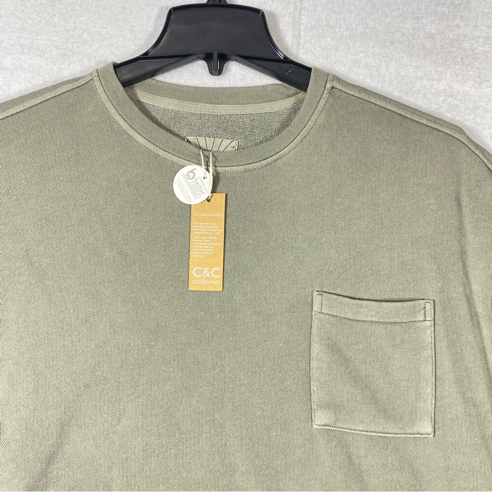 C&C California Sunwashed Beach Terry Sweater Women's S Green Crop Oversized NWT - Picture 2 of 9